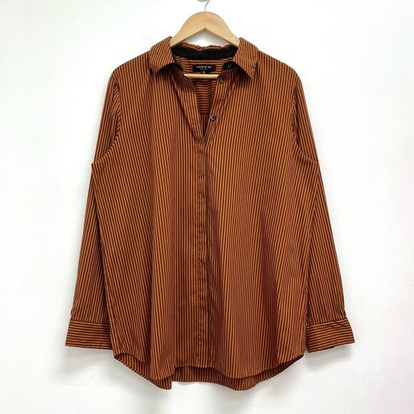 Lafayette 148 Striped Autumn Flannel Trim Metallic Details Button-Down Shirt XL